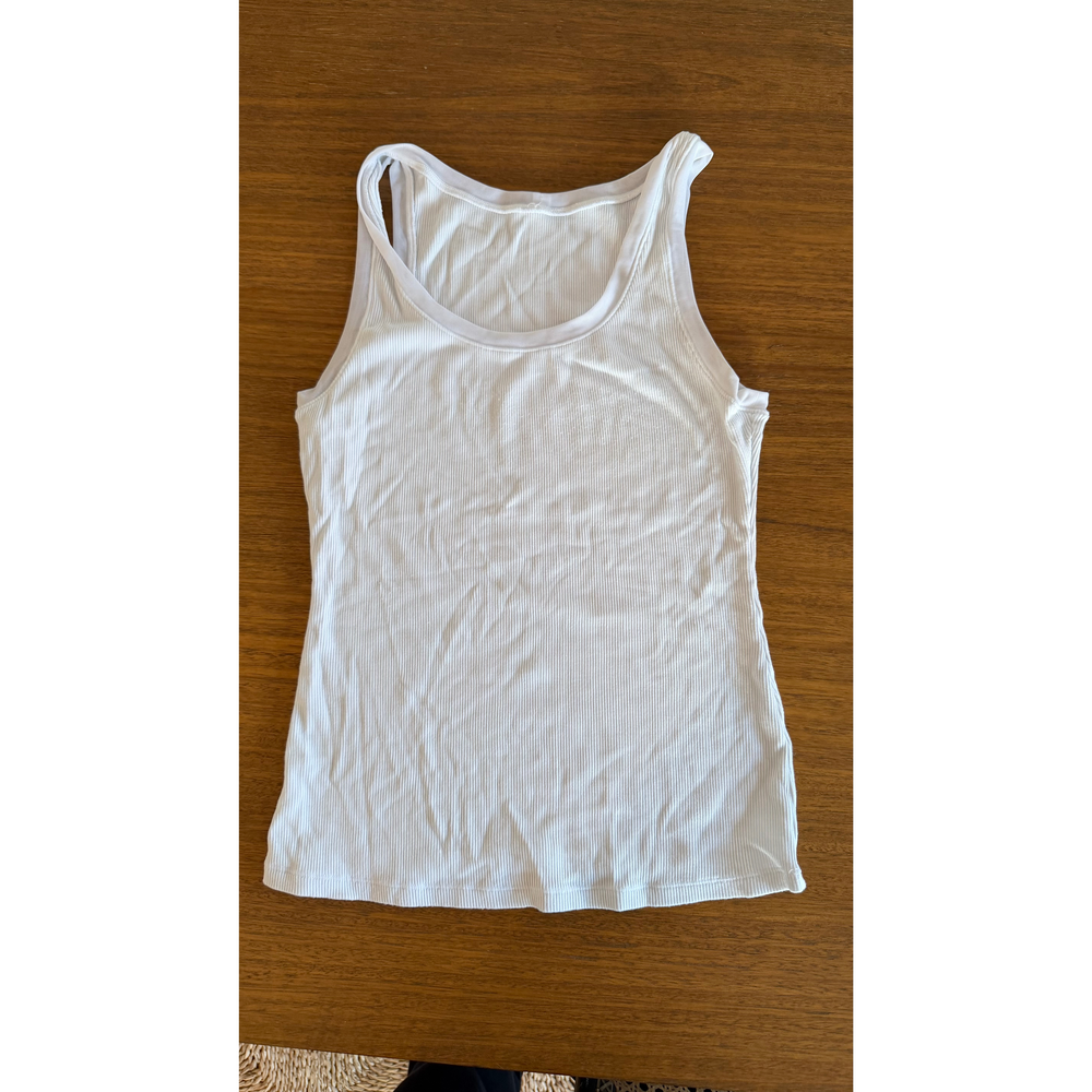 Alo Yoga Alo white ribbed cotton tank with mesh outline detailing